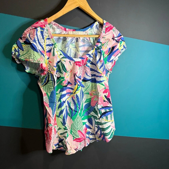 LOFT Pink and Blue Ruffled Blouse - Picture 2 of 7